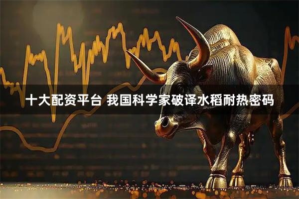 十大配资平台 我国科学家破译水稻耐热密码